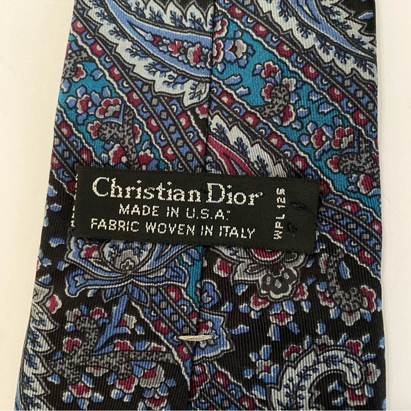 CHRISTIAN DIOR BLUE NAVY PAISLEY PRINT NECK TIE - Picture 6 of 6